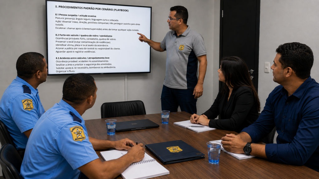Gestores de RH e diretores de compras discutindo os impactos da Nova Lei 14967/2024 na terceirização de portaria